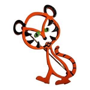 Vintage Orange Cat Brooch Enamel Metal Kitsch Retro 70s Style Cute Halloween